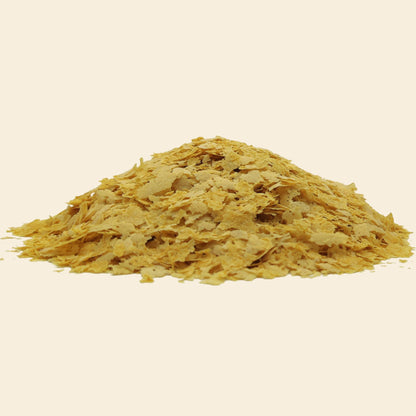 Fortified nutritional yeast flakes closeup - golden savoury superfood