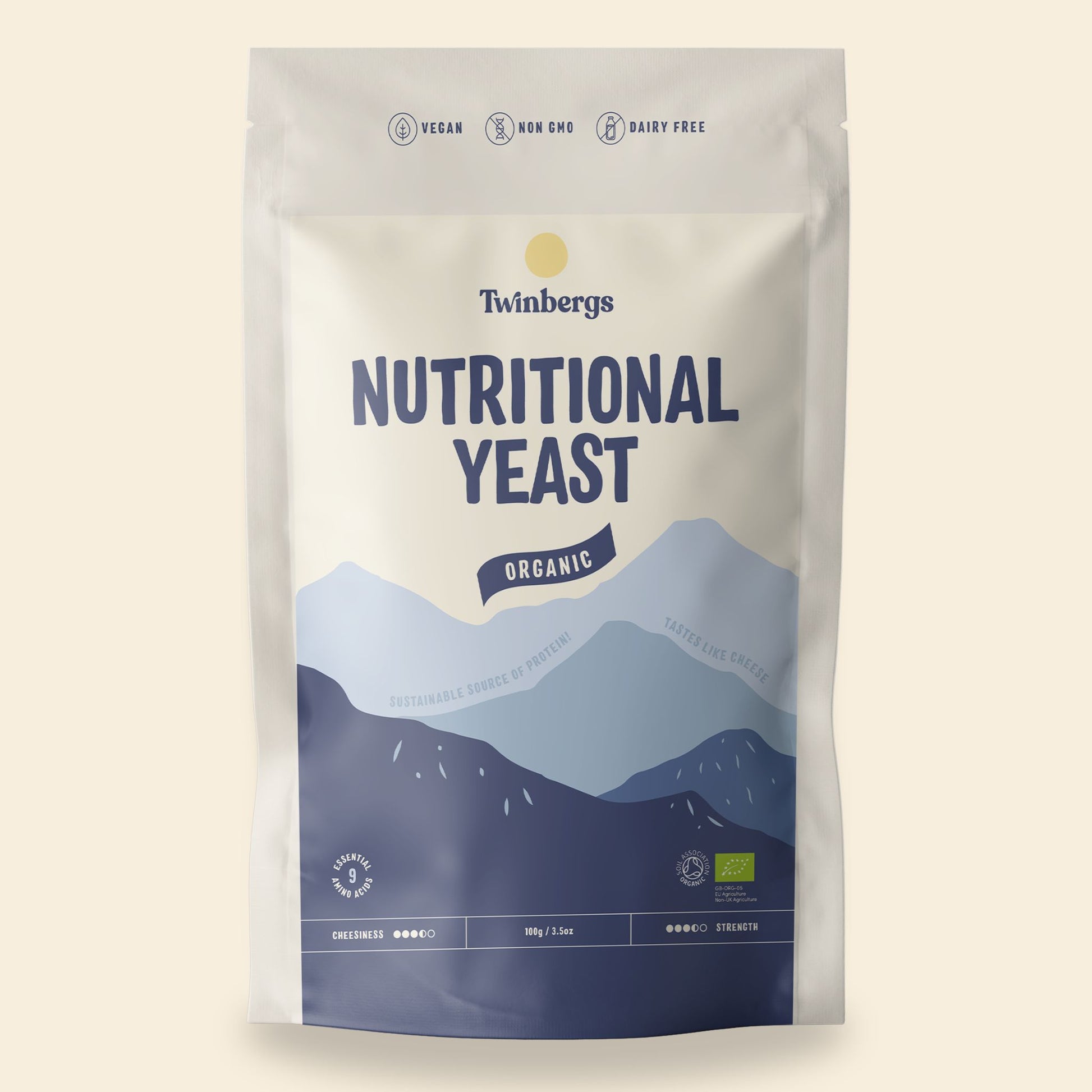 Organic unfortified nutritional yeast 100g package - certified organic nooch