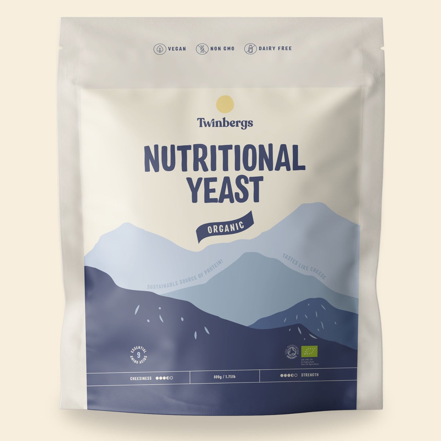 Organic unfortified nutritional yeast 800g package - certified organic vegan seasoning