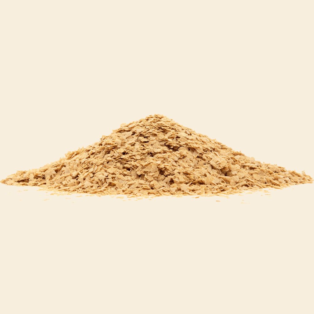 Organic nutritional yeast flakes closeup - pure golden superfood